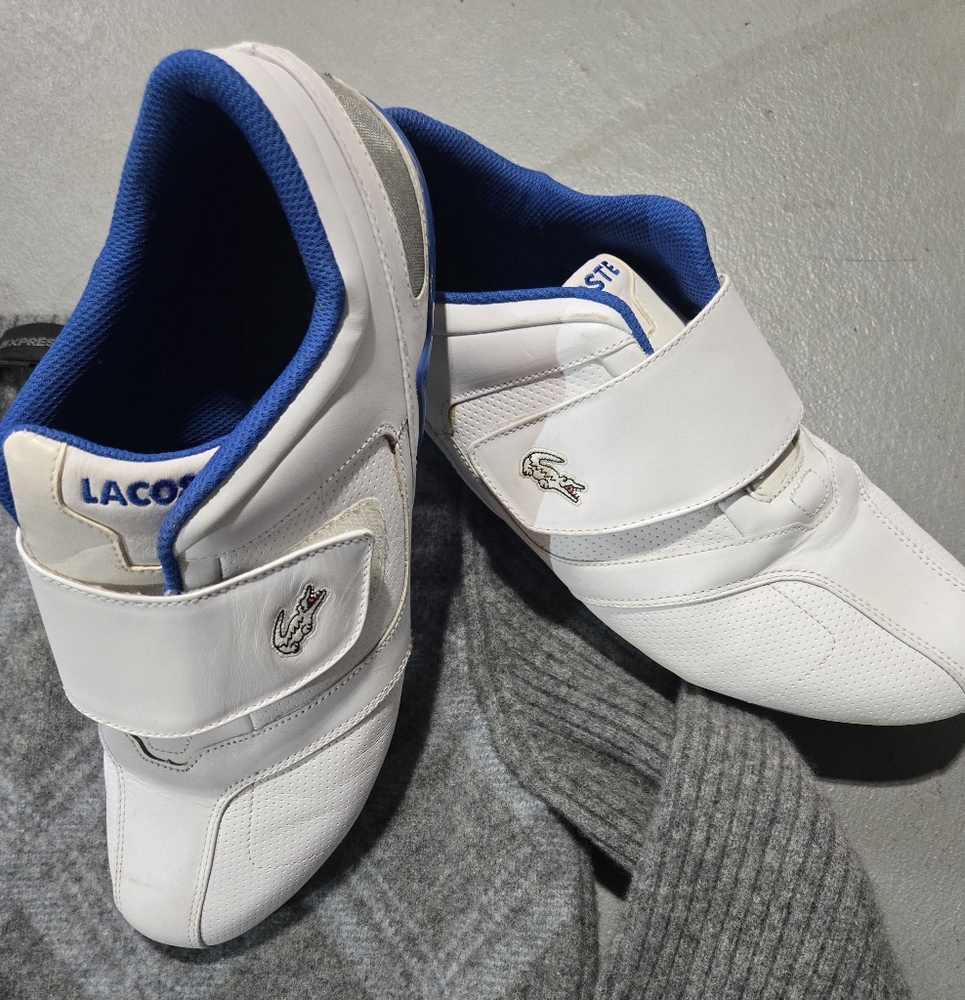 Lacoste White and Blue Velcro Sneakers